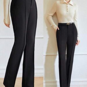 MOTF Black High-Waist Straight-Leg Trousers